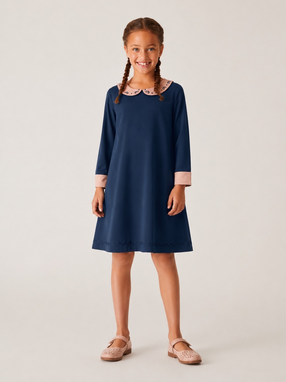 The Sunday Collective Cotton Dark Blue Dress collar pockets Sz 10 Y NWT
